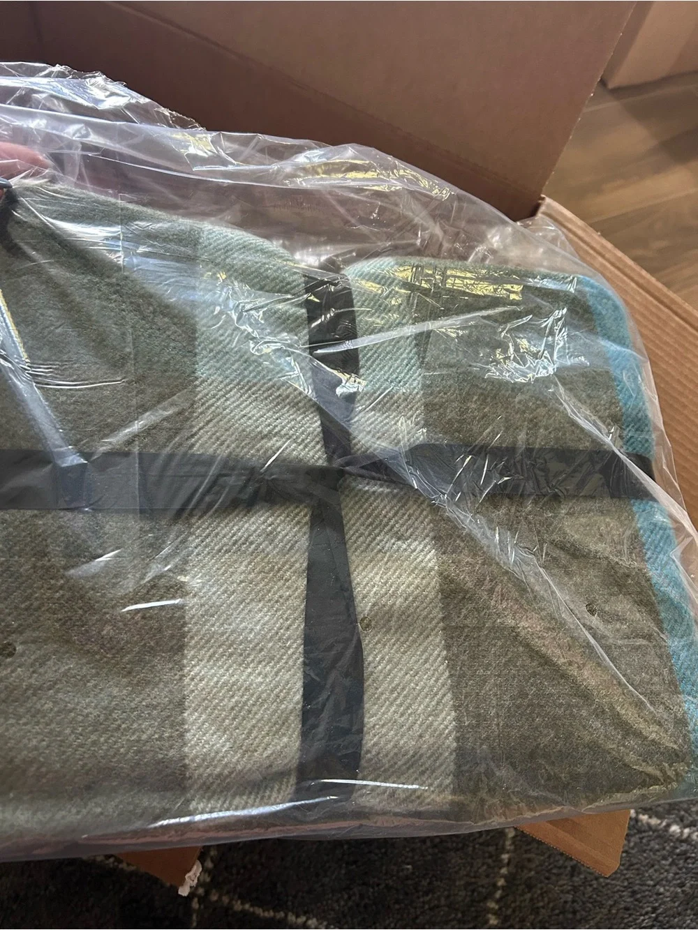 Woolrich Plaid Throw Blanket in Teal and Gray